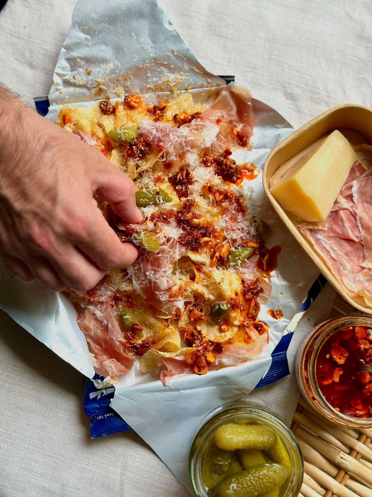 Labor Day Weekend Snack Hack: Kettle Chips + Ham + Chili Nut Crunch