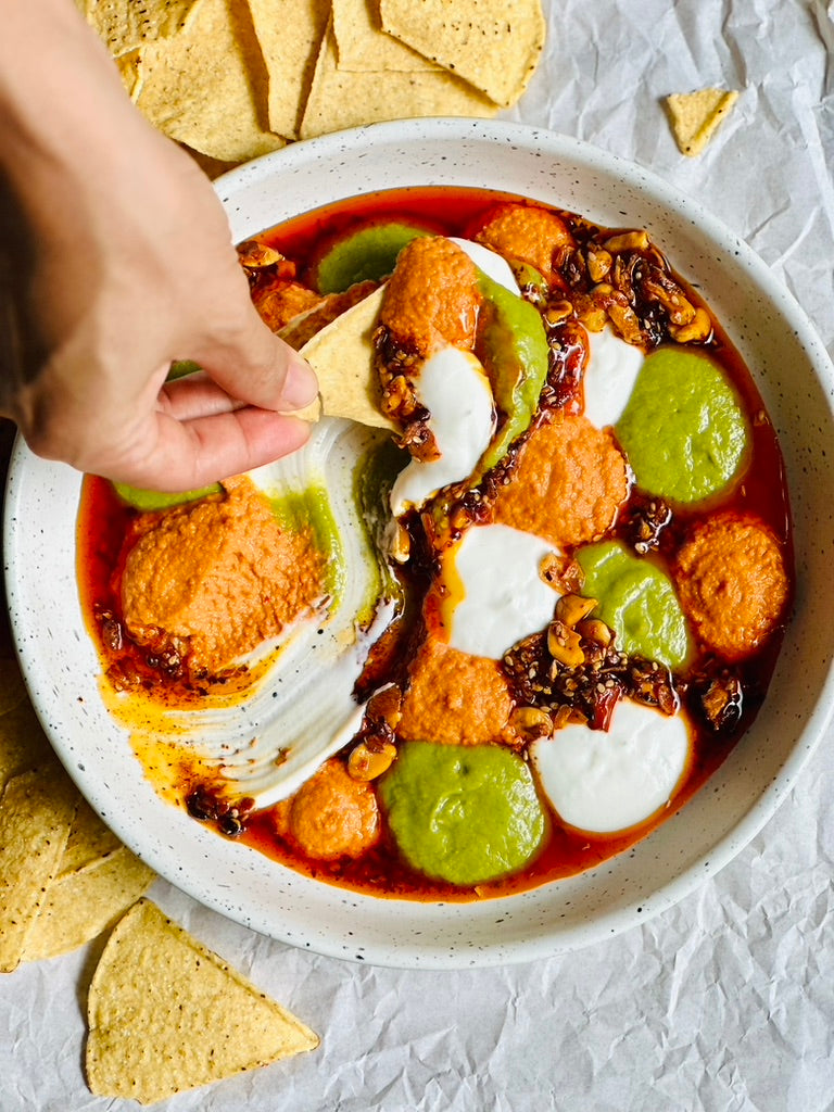 Lucky Dumplings with Chili Nut Crunch Dipping Sauce